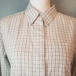 Liz Claiborne Plaid Button Down Shirt - Cream and Gray